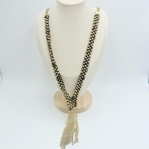 Chico's Long Gold Tone Y Necklace With Tassel